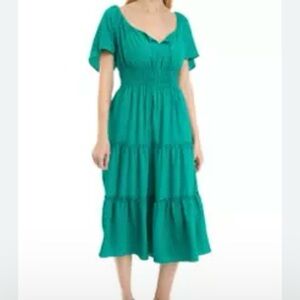 Ronni Nicole Green Ruffled Peasant Sundress Teal Size L